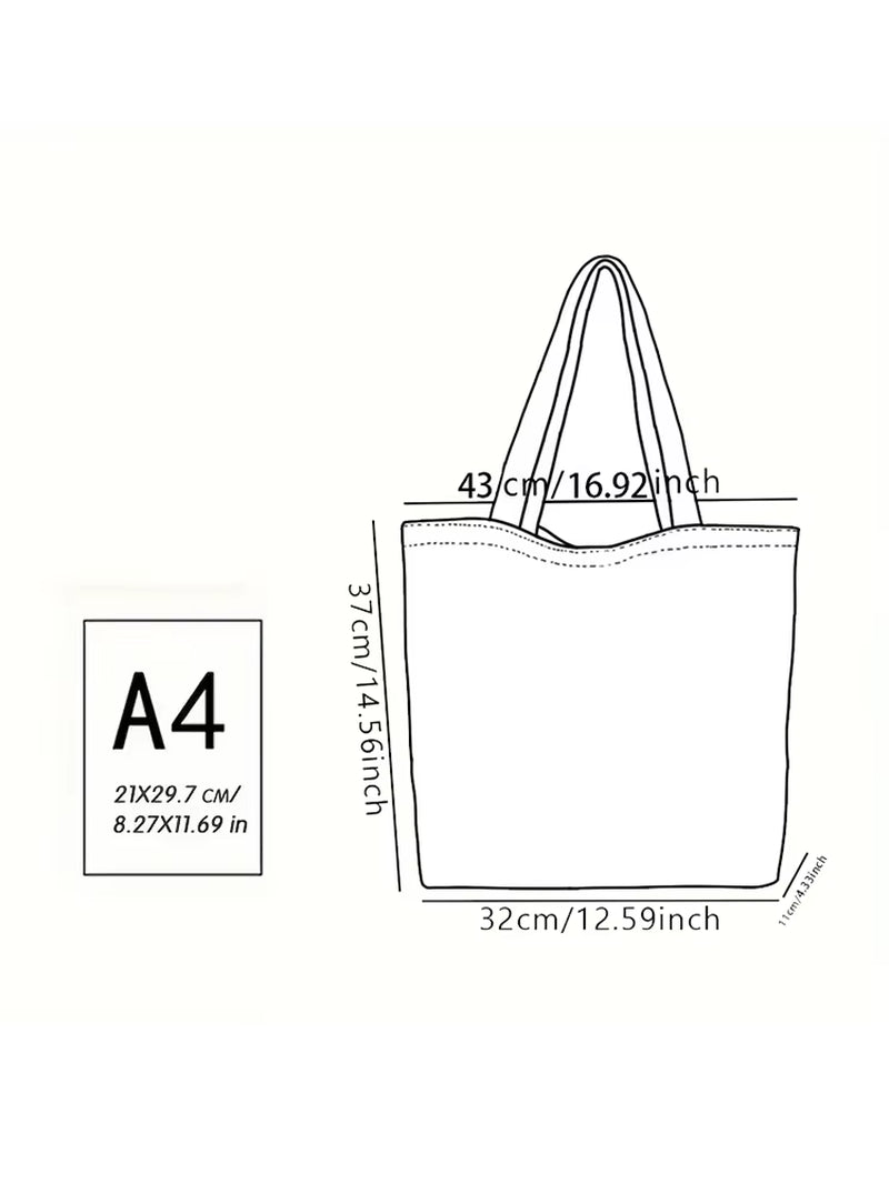 1Pc,Illustrated Black Cat Tote Bag, Reusable Fashion Tote Bag, Multi-Functional Tote Bag, Printed Canvas Shopping Bag