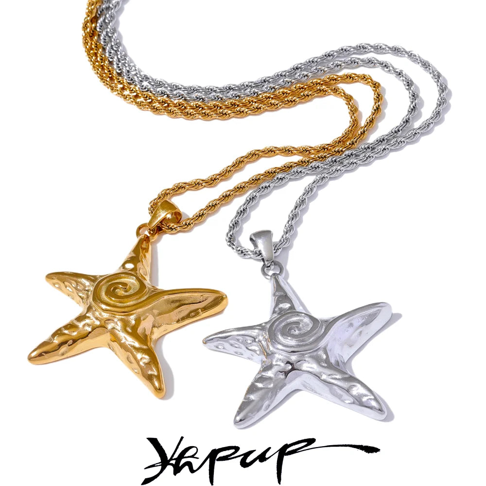316L Stainless Steel Starfish Pendant Necklace Rust Proof Statement 18K Gold PVD Plated Individualistic Holiday Jewelry