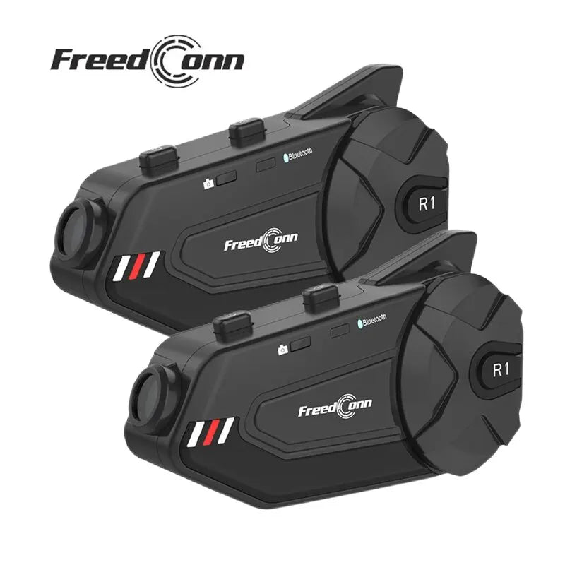 R1 plus Motorcycle Intercom Helmet Dash Cam Bluetooth Headsets Handsfree Communicator Video Record 1080P Interphone