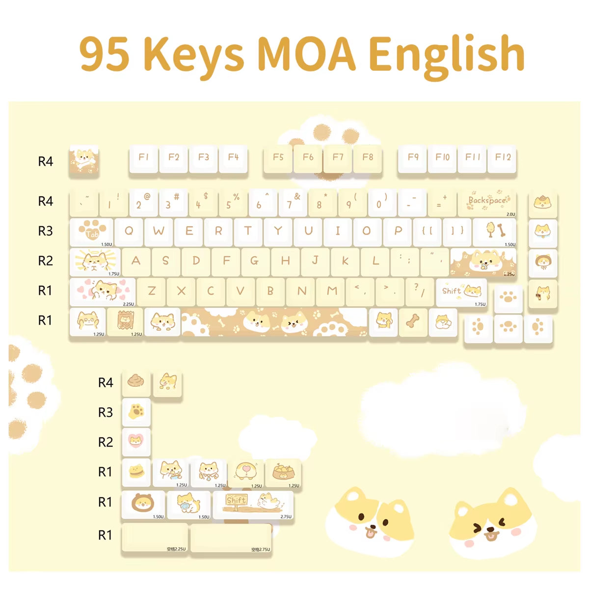 95 Keys Artoon Cute Puppy Cat Kitty Keycaps GMK PBT Keycap MOA Profile Dye Sublimation for DIY Mechanical Keyboard Girls Gift