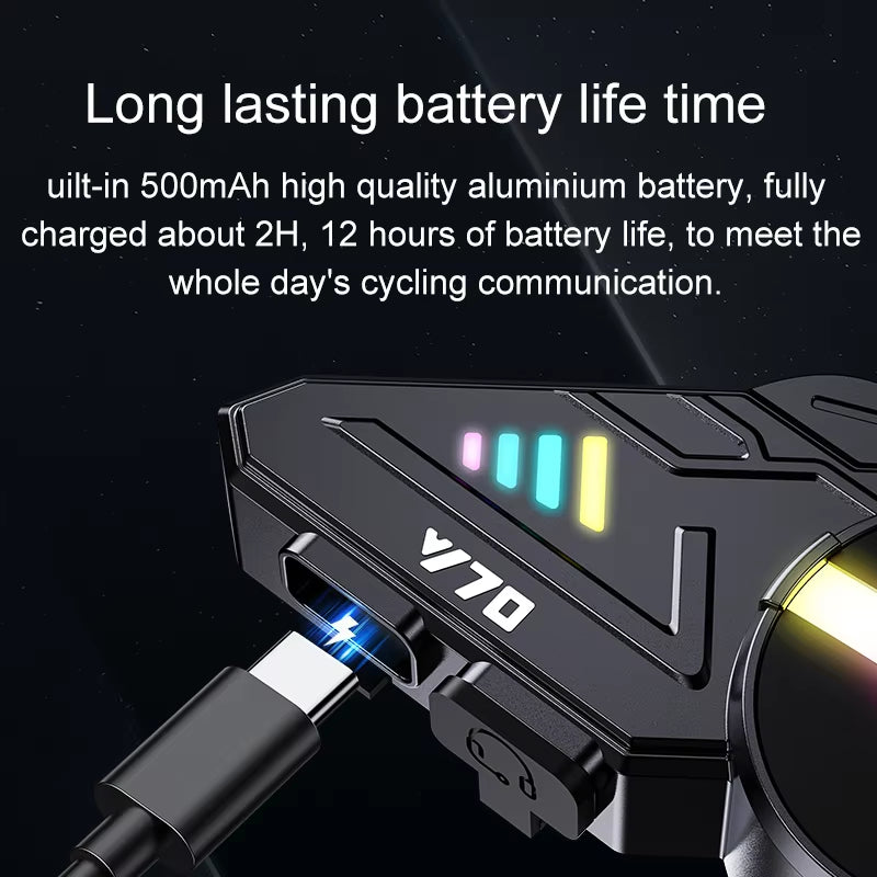 Bluetooth 5.3 Helmet Earphone Y70 Rgb Light Motorcycle Ipx6 Waterproof Support for Connecting Two Phones Simultaneously
