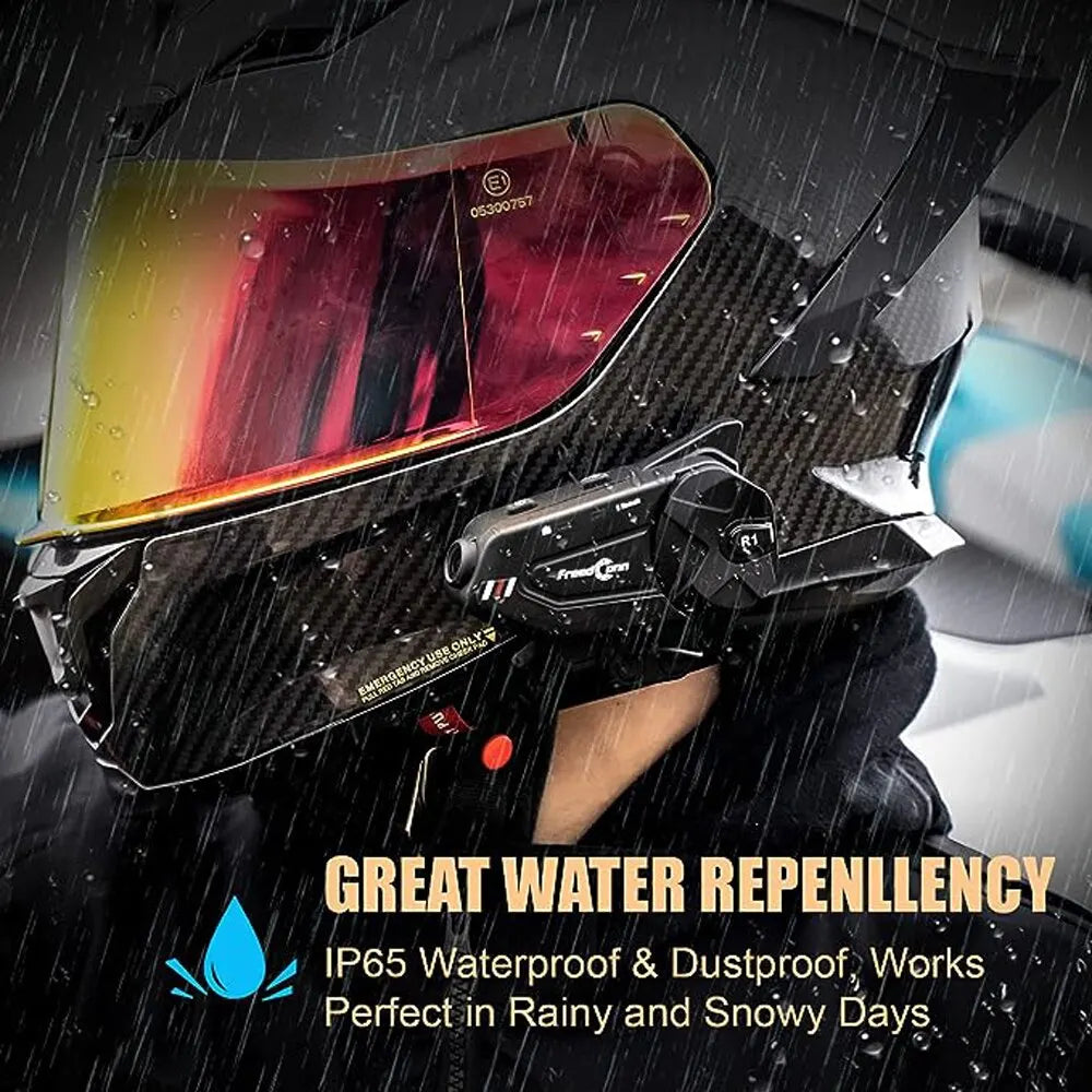 R1 plus Motorcycle Intercom Helmet Dash Cam Bluetooth Headsets Handsfree Communicator Video Record 1080P Interphone
