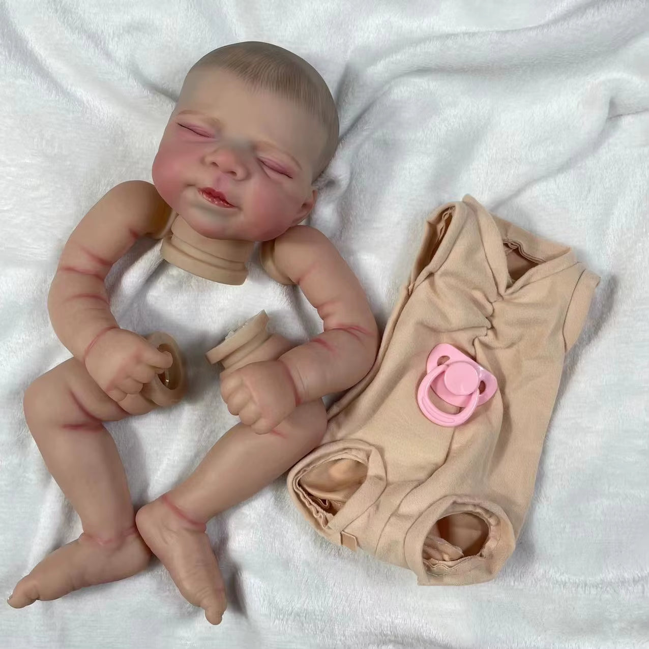 18 Inch Reborn Pascale 3D Painted Skin Kit with Rooted Eyelashes and Cloth Body Unassembled Reborn Baby Doll Parts DIY Molds