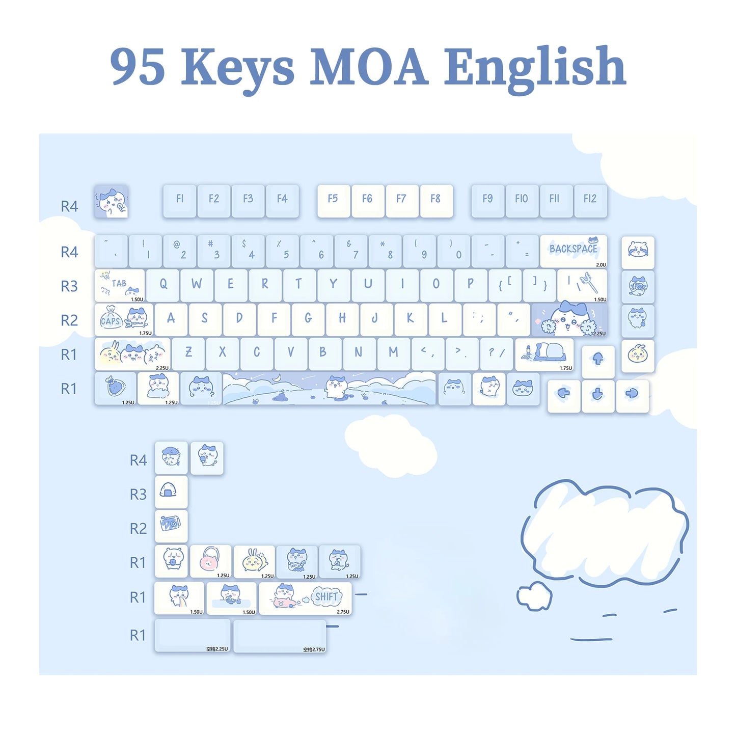 95 Keys Artoon Cute Puppy Cat Kitty Keycaps GMK PBT Keycap MOA Profile Dye Sublimation for DIY Mechanical Keyboard Girls Gift