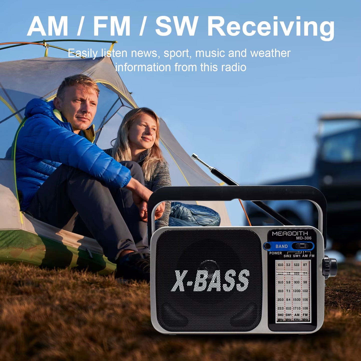 Portable FM Radio AM Sw1 SW2 All Waves Radio Multiband Shortwave Fullband Radio Headphone Jack/Flashlight