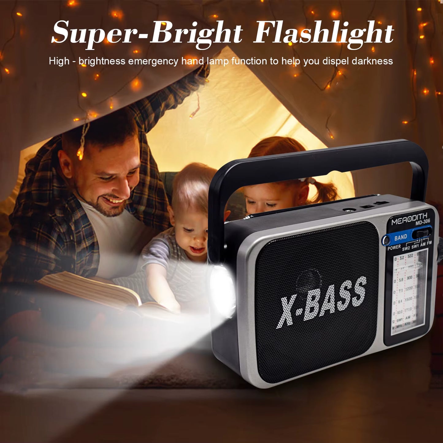 Portable FM Radio AM Sw1 SW2 All Waves Radio Multiband Shortwave Fullband Radio Headphone Jack/Flashlight