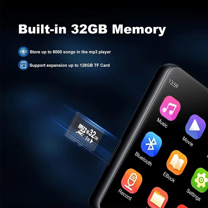 32GB 2.4'' Touch Screen Mp3 Player with BT 5.0, MP3 Player with Built-In HD Speaker FM Radio and Voice Recording