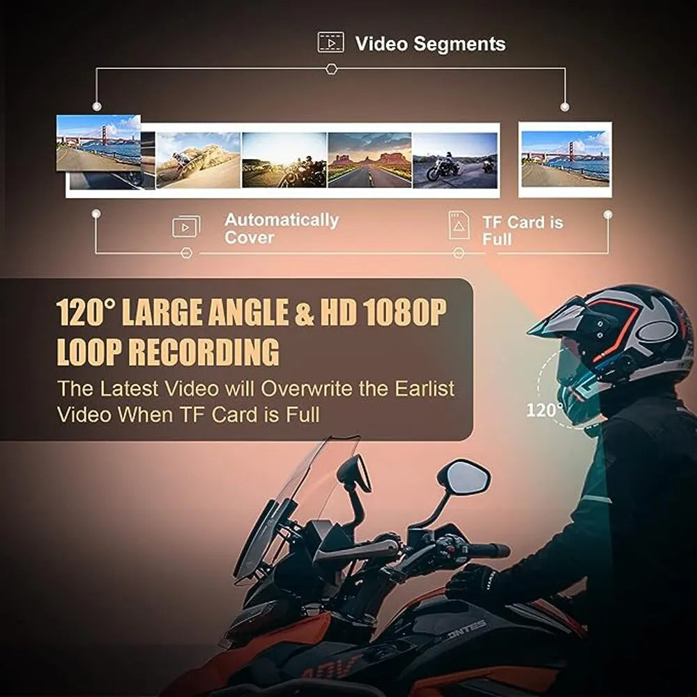 R1 plus Motorcycle Intercom Helmet Dash Cam Bluetooth Headsets Handsfree Communicator Video Record 1080P Interphone