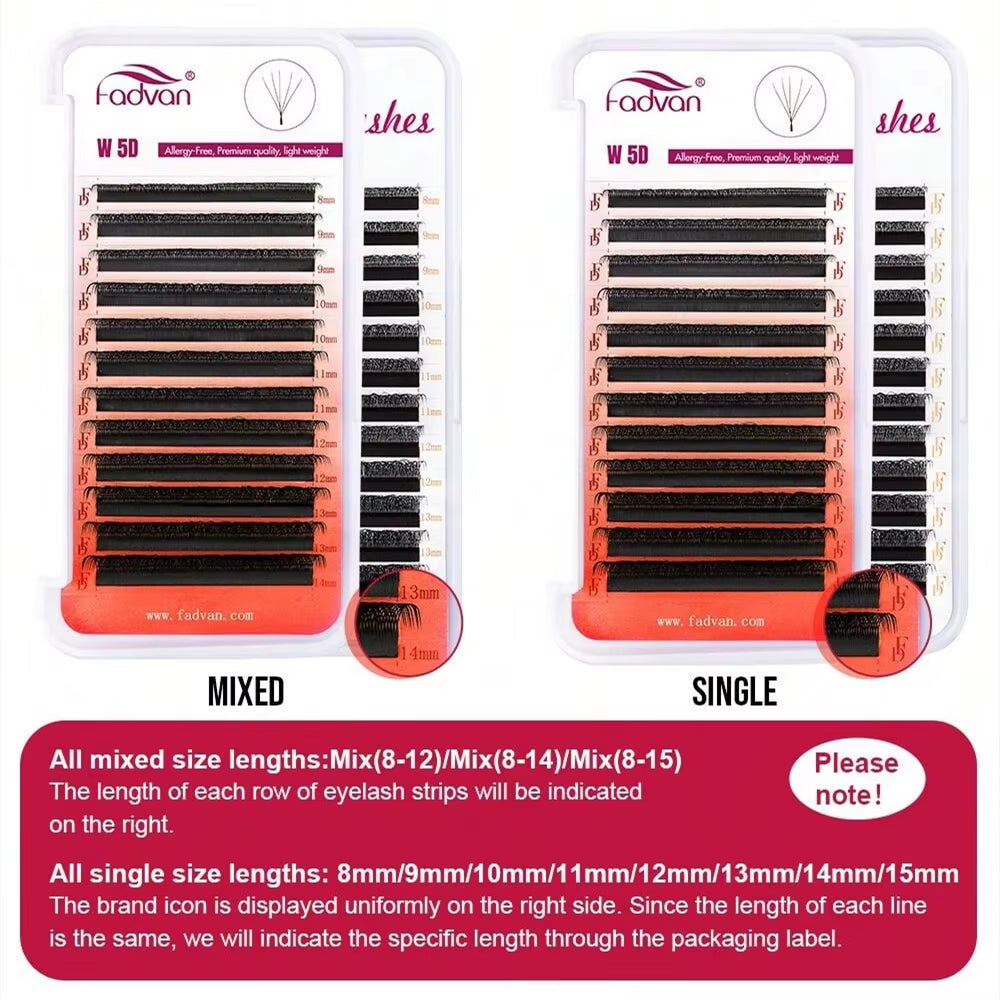 5D-W Shaped 0.07 D Curl Eyelash Extensions Natural Faux Mink Lash Soft Light Professional Premade Volume Fan Eyelashes