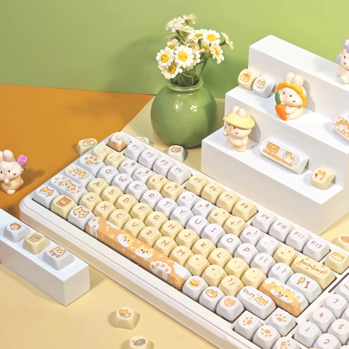 95 Keys Artoon Cute Puppy Cat Kitty Keycaps GMK PBT Keycap MOA Profile Dye Sublimation for DIY Mechanical Keyboard Girls Gift