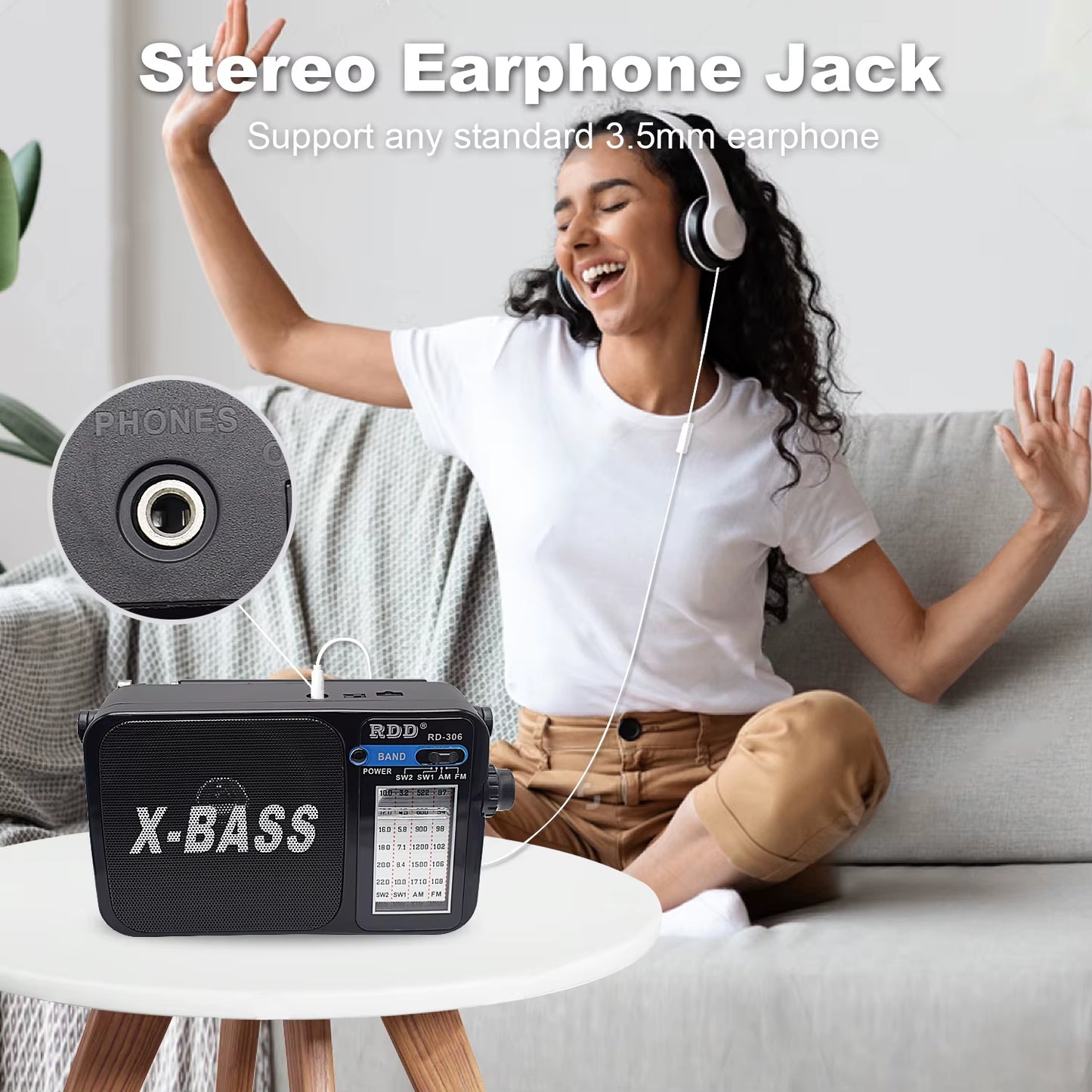 Portable FM Radio AM Sw1 SW2 All Waves Radio Multiband Shortwave Fullband Radio Headphone Jack/Flashlight