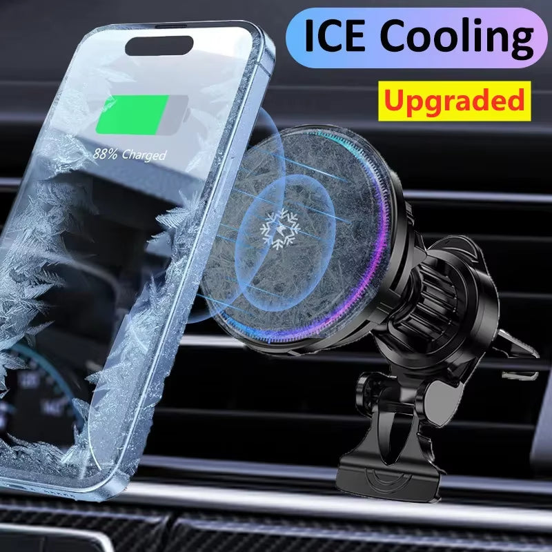 Ice Cooling Magnetic Wireless Car Charger Fast Charging Station for Iphone15 14 13 12 Pro Max 15W Magnet Car Phone Holder Stand