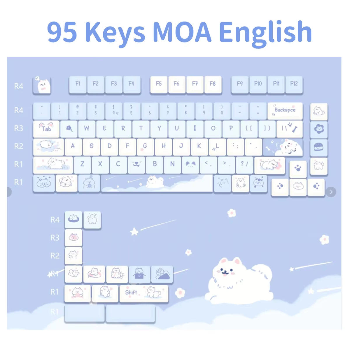 95 Keys Artoon Cute Puppy Cat Kitty Keycaps GMK PBT Keycap MOA Profile Dye Sublimation for DIY Mechanical Keyboard Girls Gift