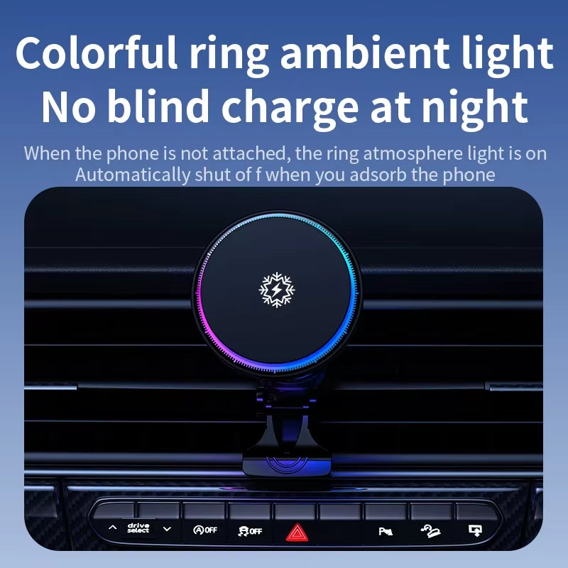 Ice Cooling Magnetic Wireless Car Charger Fast Charging Station for Iphone15 14 13 12 Pro Max 15W Magnet Car Phone Holder Stand