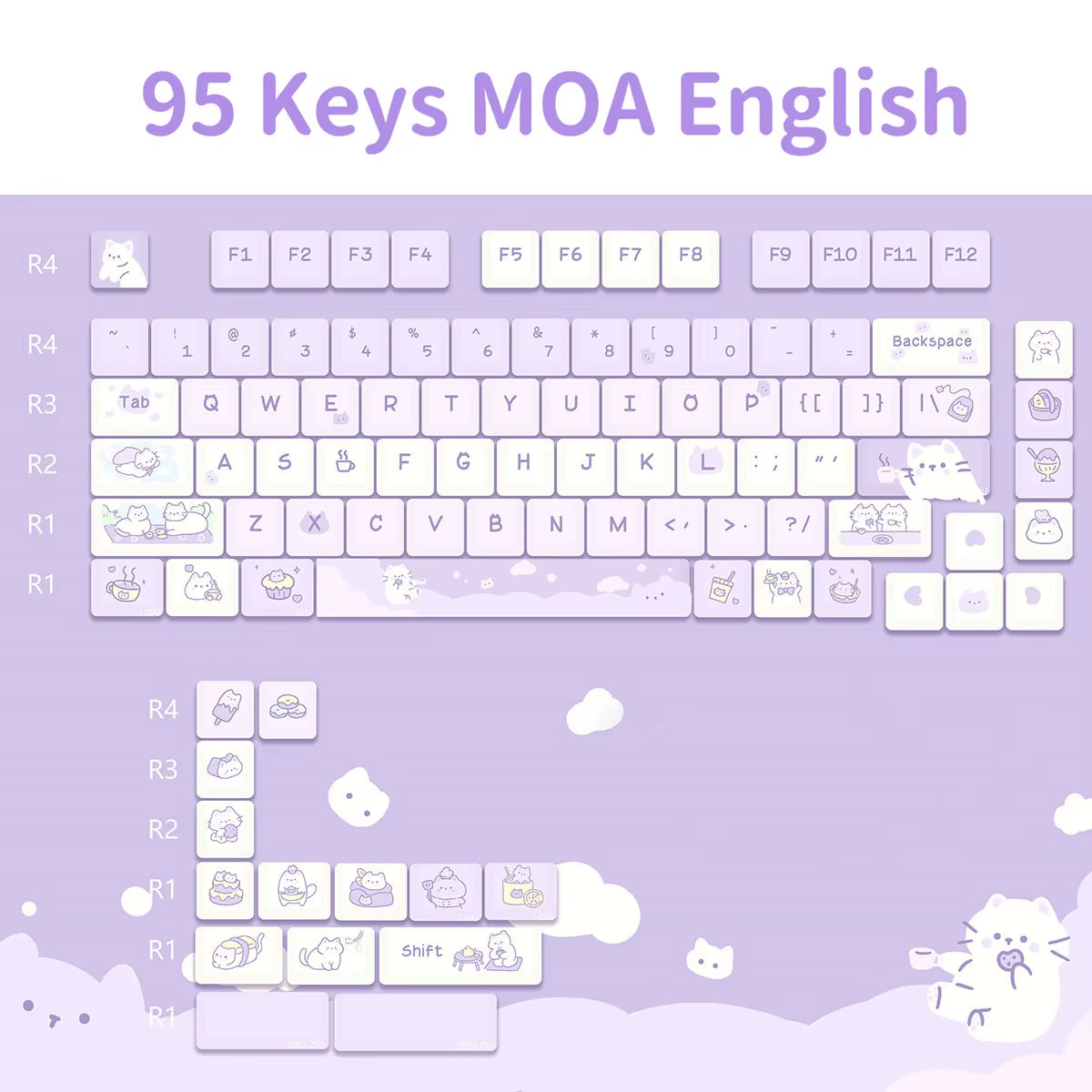 95 Keys Artoon Cute Puppy Cat Kitty Keycaps GMK PBT Keycap MOA Profile Dye Sublimation for DIY Mechanical Keyboard Girls Gift
