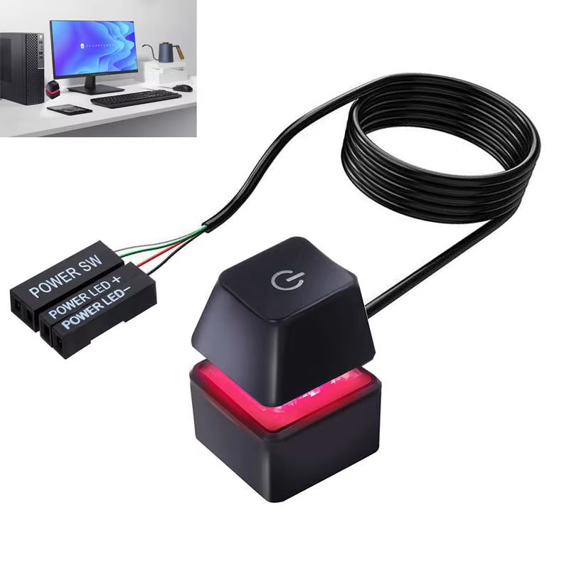 Desk ON/OFF Power Switch for Desktop Computer RGB Backlight Mechanical Shaft Key External Remote Start PC Mainboard Reset Button