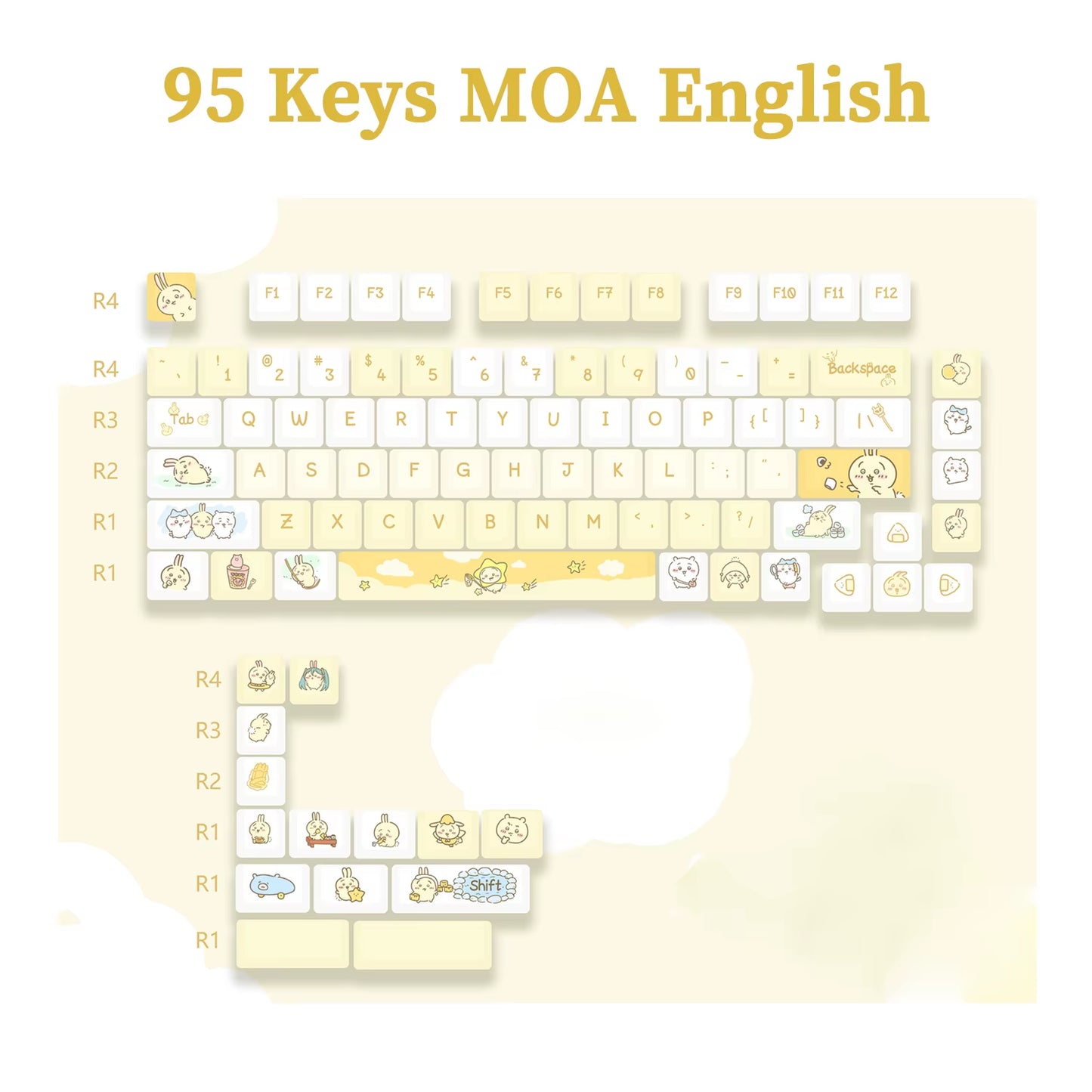 95 Keys Artoon Cute Puppy Cat Kitty Keycaps GMK PBT Keycap MOA Profile Dye Sublimation for DIY Mechanical Keyboard Girls Gift