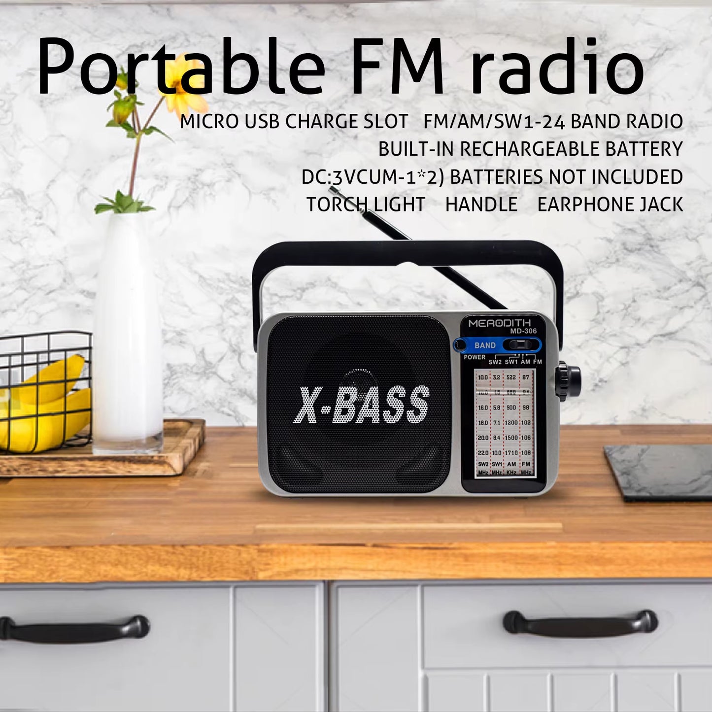 Portable FM Radio AM Sw1 SW2 All Waves Radio Multiband Shortwave Fullband Radio Headphone Jack/Flashlight