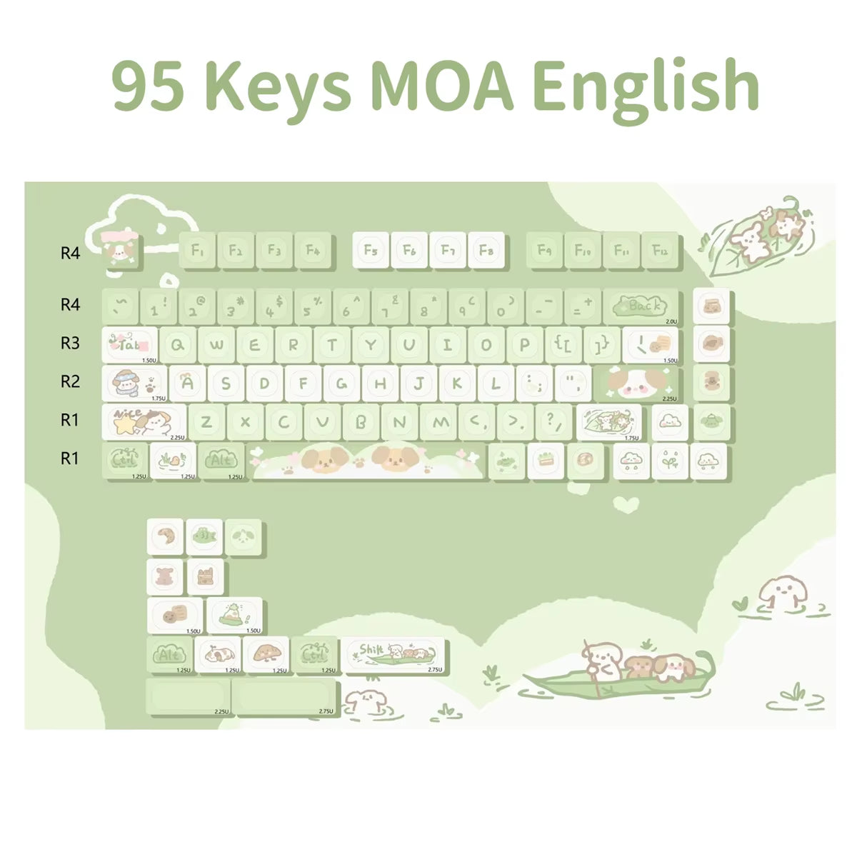 95 Keys Artoon Cute Puppy Cat Kitty Keycaps GMK PBT Keycap MOA Profile Dye Sublimation for DIY Mechanical Keyboard Girls Gift