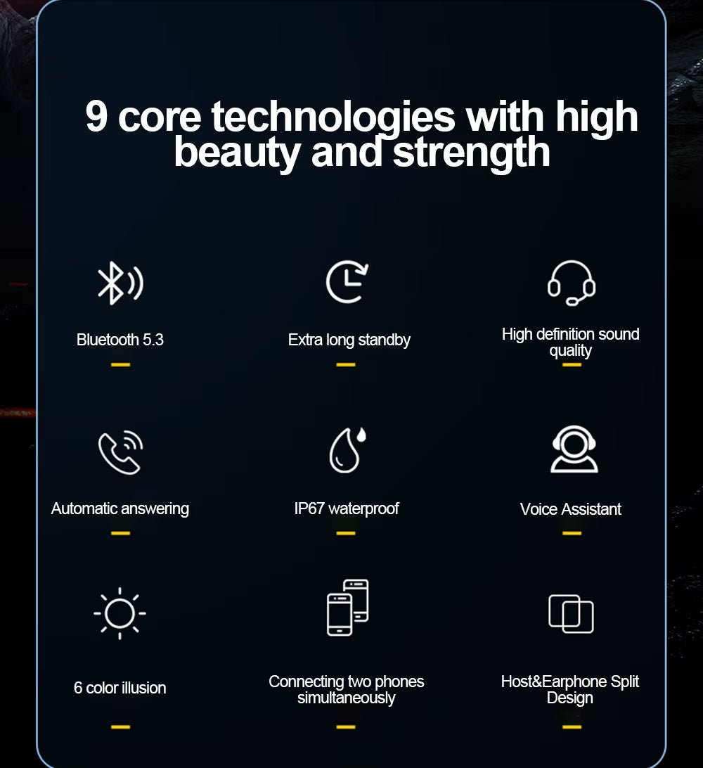 Bluetooth 5.3 Helmet Earphone Y70 Rgb Light Motorcycle Ipx6 Waterproof Support for Connecting Two Phones Simultaneously