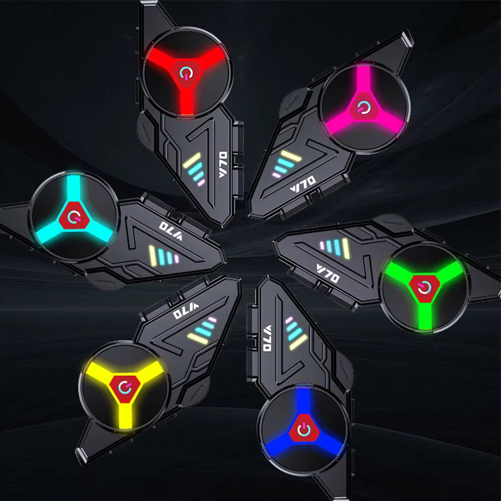 Bluetooth 5.3 Helmet Earphone Y70 Rgb Light Motorcycle Ipx6 Waterproof Support for Connecting Two Phones Simultaneously