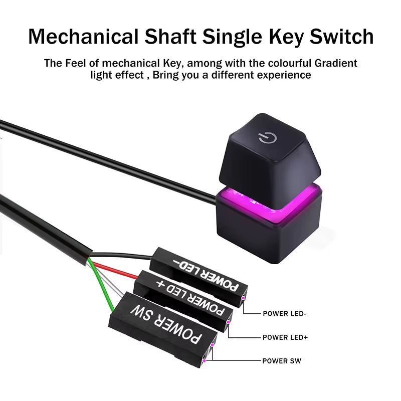 Desk ON/OFF Power Switch for Desktop Computer RGB Backlight Mechanical Shaft Key External Remote Start PC Mainboard Reset Button