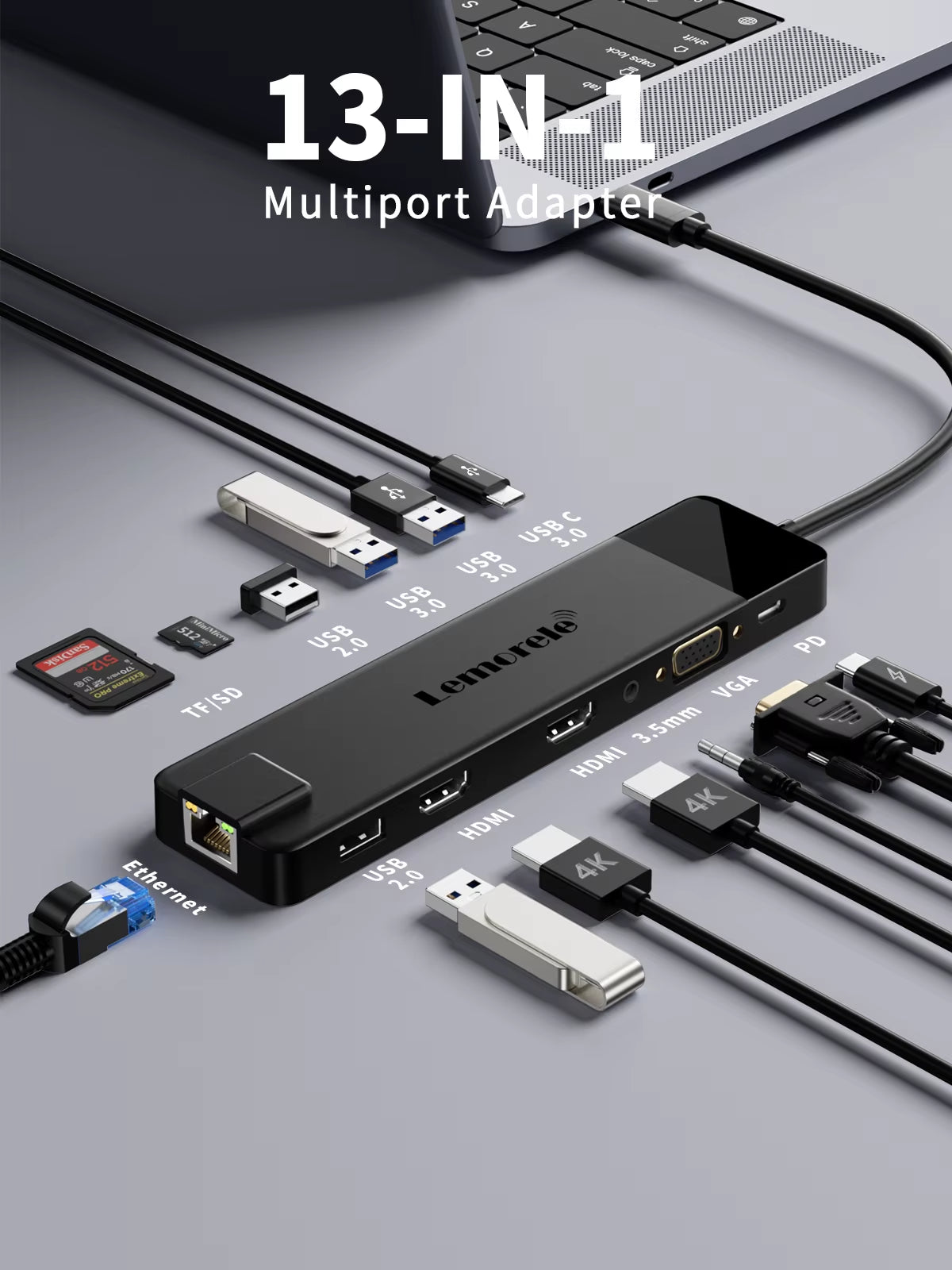 4K USB Hub USB C to Dual HDMI VGA Gigabit Docking Station USB 3.0 VGA Adapter SD Card Readers for Windows Macbook Air
