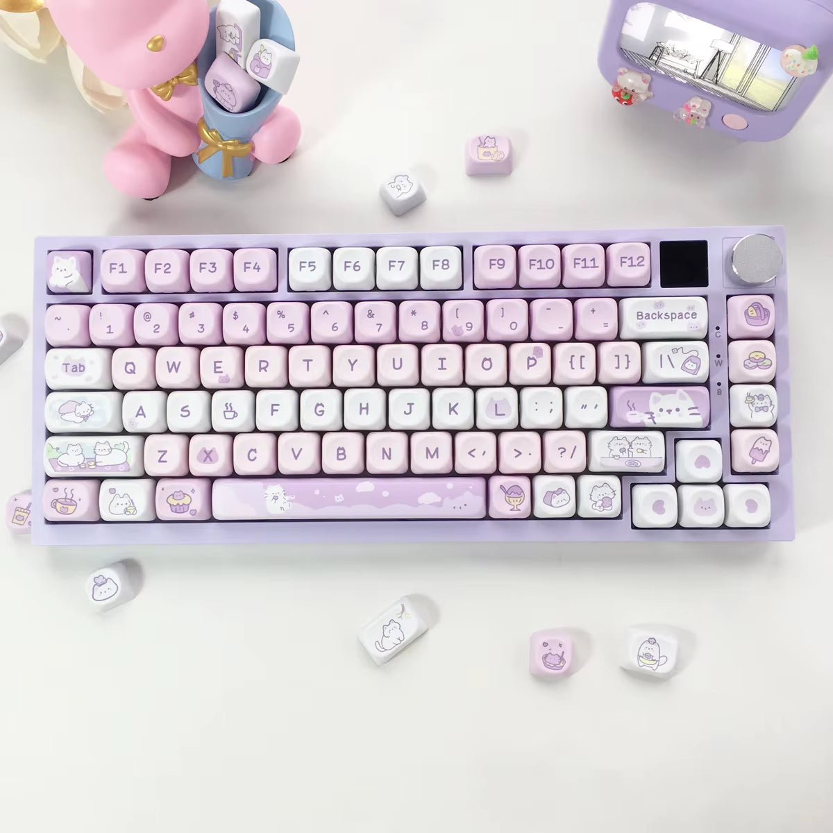 95 Keys Artoon Cute Puppy Cat Kitty Keycaps GMK PBT Keycap MOA Profile Dye Sublimation for DIY Mechanical Keyboard Girls Gift