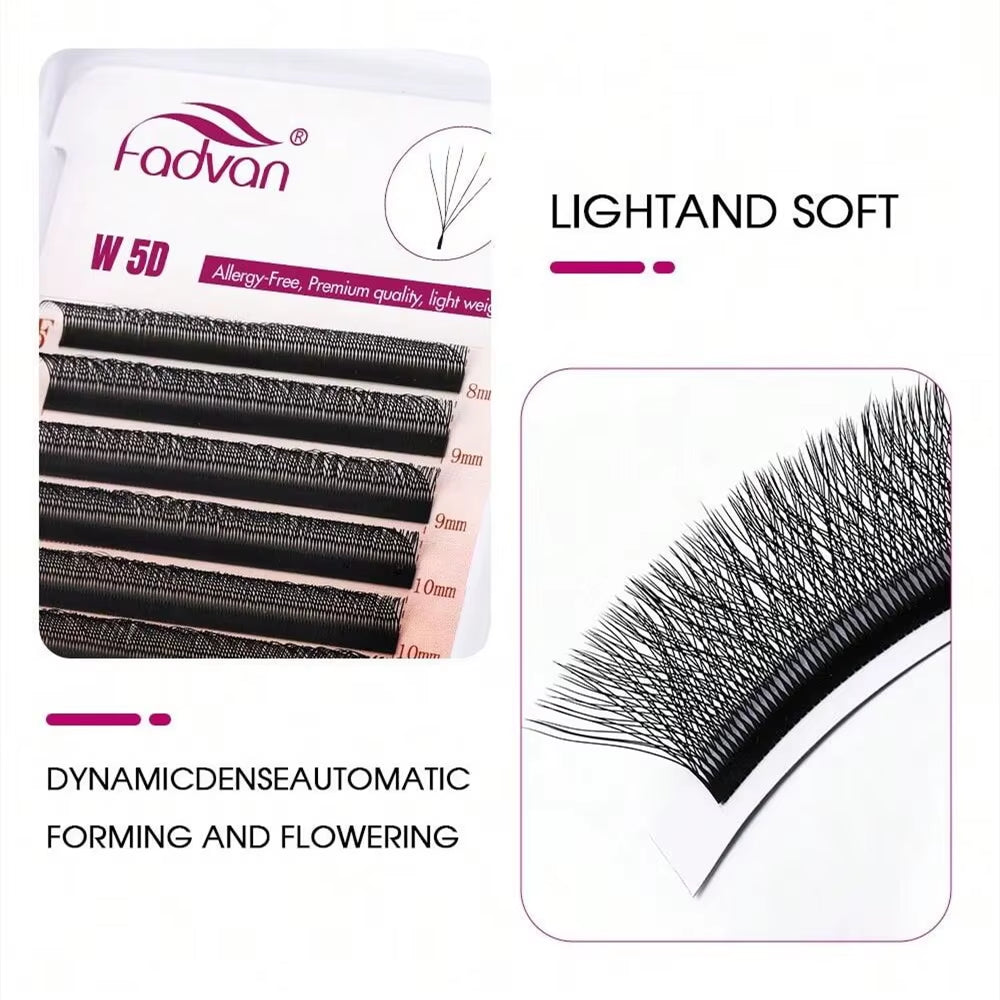 5D-W Shaped 0.07 D Curl Eyelash Extensions Natural Faux Mink Lash Soft Light Professional Premade Volume Fan Eyelashes