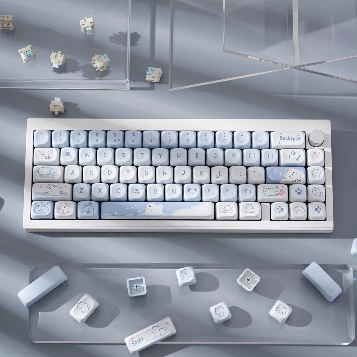 95 Keys Artoon Cute Puppy Cat Kitty Keycaps GMK PBT Keycap MOA Profile Dye Sublimation for DIY Mechanical Keyboard Girls Gift