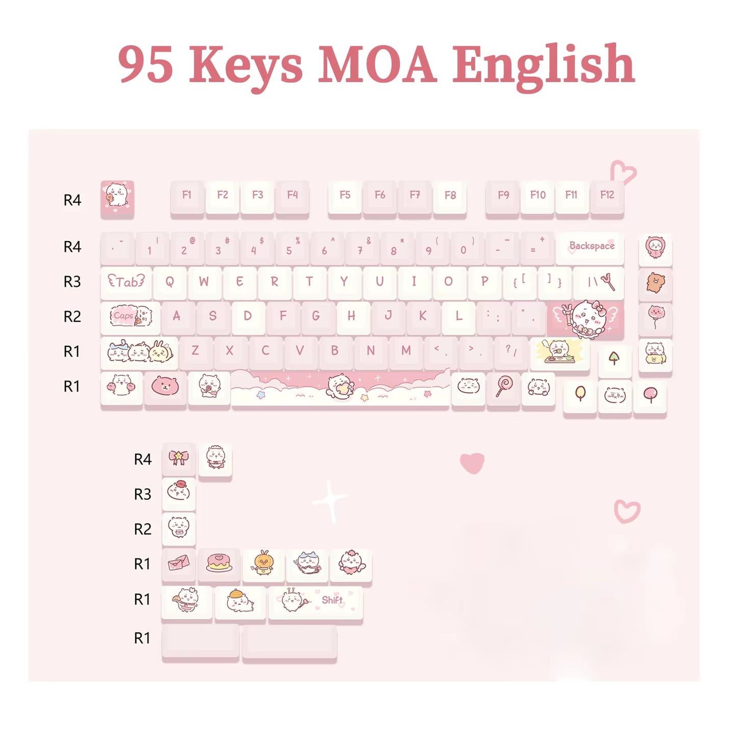 95 Keys Artoon Cute Puppy Cat Kitty Keycaps GMK PBT Keycap MOA Profile Dye Sublimation for DIY Mechanical Keyboard Girls Gift