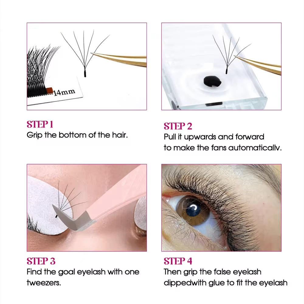 5D-W Shaped 0.07 D Curl Eyelash Extensions Natural Faux Mink Lash Soft Light Professional Premade Volume Fan Eyelashes