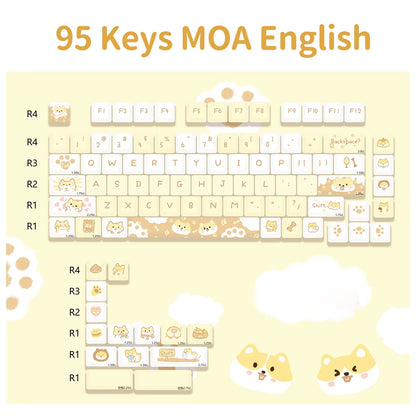 95 Keys Artoon Cute Puppy Cat Kitty Keycaps GMK PBT Keycap MOA Profile Dye Sublimation for DIY Mechanical Keyboard Girls Gift
