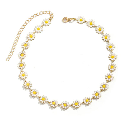 Kpop Flower Daisy Clavicle Chain Necklace for Women Wed Summer Sweet Short Choker Fashion Statement Jewelry Gift Y2K Accessories