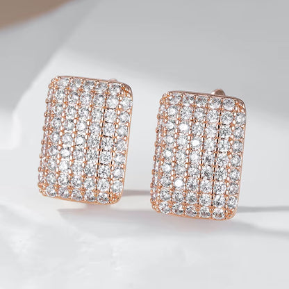 Hot Full Natural Zircon Square English Earrings for Women Fashion 585 Rose Gold Color High Quality Daily Fine Jewelry