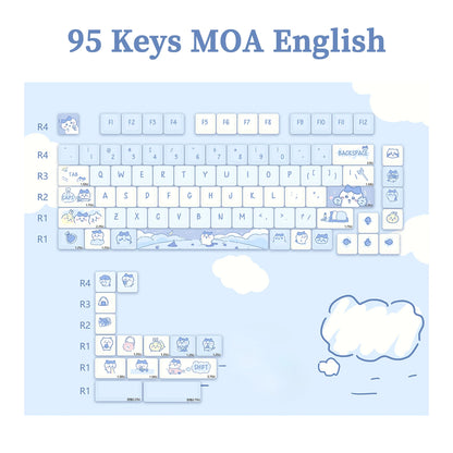 95 Keys Artoon Cute Puppy Cat Kitty Keycaps GMK PBT Keycap MOA Profile Dye Sublimation for DIY Mechanical Keyboard Girls Gift