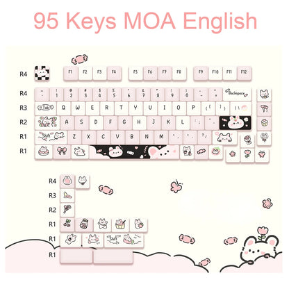 95 Keys Artoon Cute Puppy Cat Kitty Keycaps GMK PBT Keycap MOA Profile Dye Sublimation for DIY Mechanical Keyboard Girls Gift