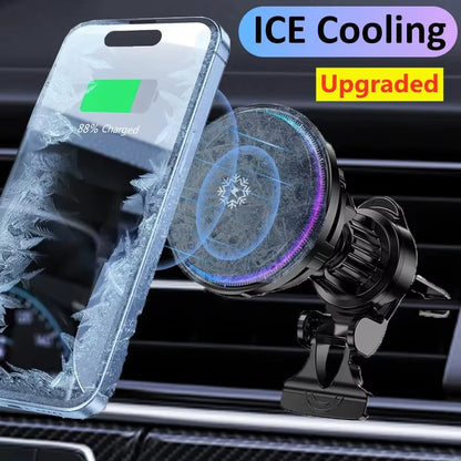 Ice Cooling Magnetic Wireless Car Charger Fast Charging Station for Iphone15 14 13 12 Pro Max 15W Magnet Car Phone Holder Stand