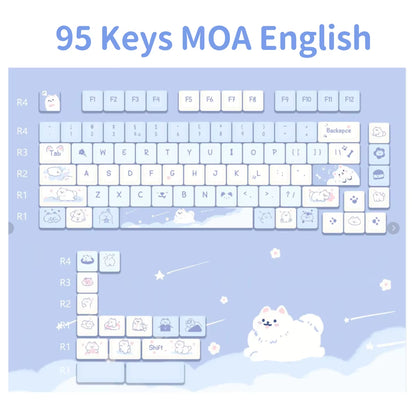 95 Keys Artoon Cute Puppy Cat Kitty Keycaps GMK PBT Keycap MOA Profile Dye Sublimation for DIY Mechanical Keyboard Girls Gift