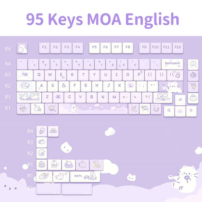 95 Keys Artoon Cute Puppy Cat Kitty Keycaps GMK PBT Keycap MOA Profile Dye Sublimation for DIY Mechanical Keyboard Girls Gift