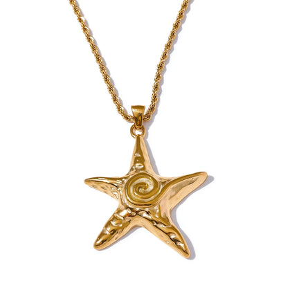316L Stainless Steel Starfish Pendant Necklace Rust Proof Statement 18K Gold PVD Plated Individualistic Holiday Jewelry