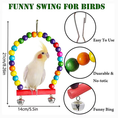 7Pcs Pack Wood Parrot Toys Bird Toy Cage Bird Accessories Swing Suspension Bridge Ball Cage Bells Pet Supplies Set