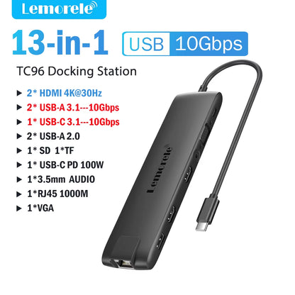 4K USB Hub USB C to Dual HDMI VGA Gigabit Docking Station USB 3.0 VGA Adapter SD Card Readers for Windows Macbook Air