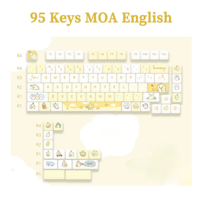 95 Keys Artoon Cute Puppy Cat Kitty Keycaps GMK PBT Keycap MOA Profile Dye Sublimation for DIY Mechanical Keyboard Girls Gift