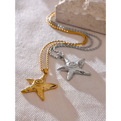 316L Stainless Steel Starfish Pendant Necklace Rust Proof Statement 18K Gold PVD Plated Individualistic Holiday Jewelry