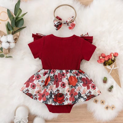 Summer Baby Girl Dress with Bowknot Striped Jumpsuit Cotton Dress for Newborn Floral Clothes Baby Crawling Clothes