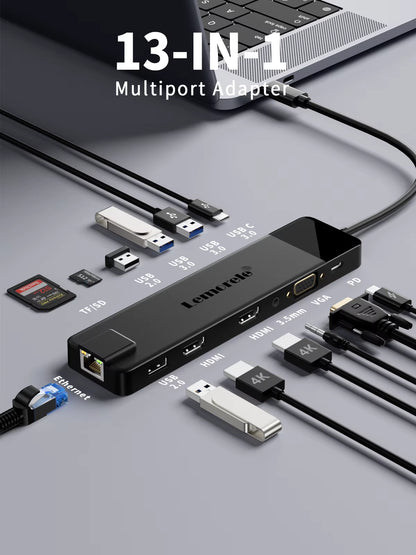 4K USB Hub USB C to Dual HDMI VGA Gigabit Docking Station USB 3.0 VGA Adapter SD Card Readers for Windows Macbook Air