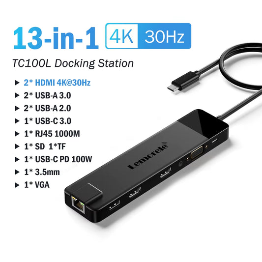 4K USB Hub USB C to Dual HDMI VGA Gigabit Docking Station USB 3.0 VGA Adapter SD Card Readers for Windows Macbook Air