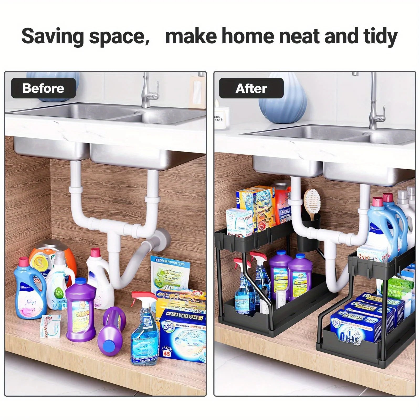 Multi-Layer Pull-Out Finishing Seasoning Household Kitchen Rack Bathroom Sink Layered Sundries Storage Rack