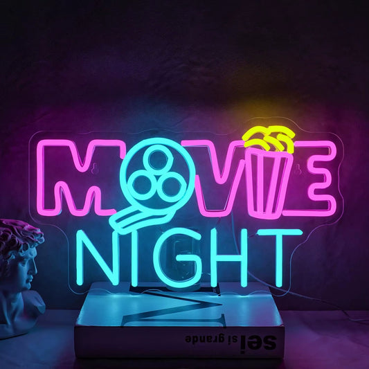 Movie Night Neon Sign LED Neon Light Sign USB Powered for Game Room Man Cave Club Bar Shop Wall Birthday Party Decor Gifts